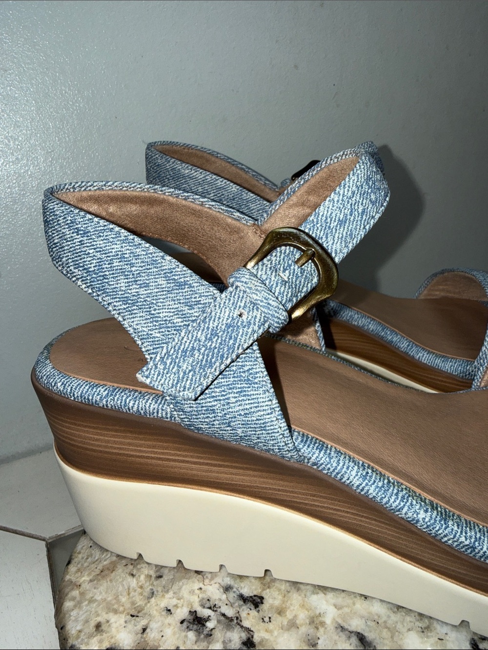 SOUL Naturalizer Graciela Wedge Heel Sandal Light Blue Denim Platform Sz 9 - Picture 3 of 14